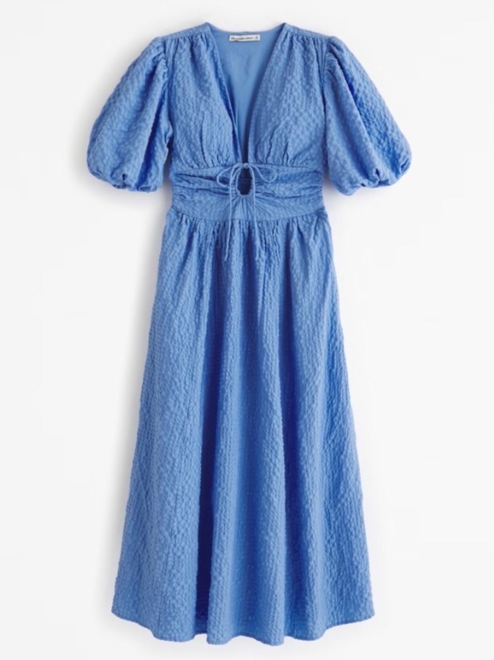 Abercrombie & Fitch Women LP French Blue Tie-Front Textured Maxi Dress NWOT - Picture 2 of 16